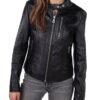 Women's Lambskin Cafe Leather Jacket - Product View