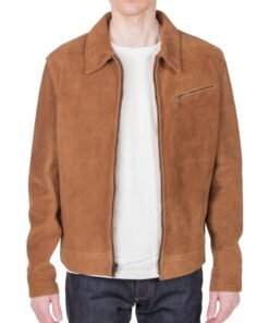 Casual Light Brown Collar Leather jacket Men