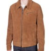 Casual Light Brown Collar Leather jacket Men - Product View