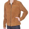 Casual Light Brown Collar Leather jacket Men - Product View