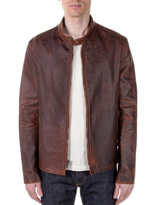 Brown Leather Jacket Men - Front View