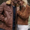 antique cowhide rancher jacket with sheepskin collar - Product View