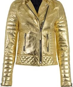Women Gold Leather Jacket