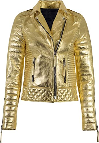 Women Gold Leather Jacket
