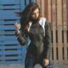 Black Alia Metallic Black Leather Biker Jacket - Product View