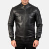 Black Sven Leather Bomber Jacket - Product View