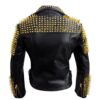 Black Black Heavy Metal Gold Studs Motorbike Leather Jacket Women - Side View