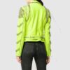 Brando Green Spiked Leather Lapel Fastener Women Studded Jacket - Side View