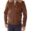 Brown antique cowhide rancher jacket with sheepskin collar - Product View