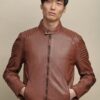 Zip Up Genuine Leather Jacket - Front View