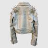 White ladies studded leather jacket - Side View