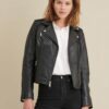 Madeline Asymmetrical Leather Jacket Black