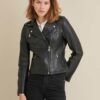 Madeline Asymmetrical Leather Jacket Black