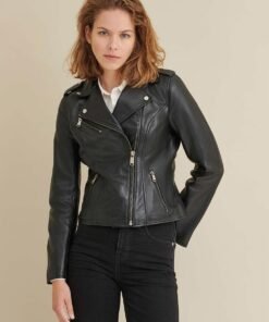 Madeline Asymmetrical Leather Jacket Black