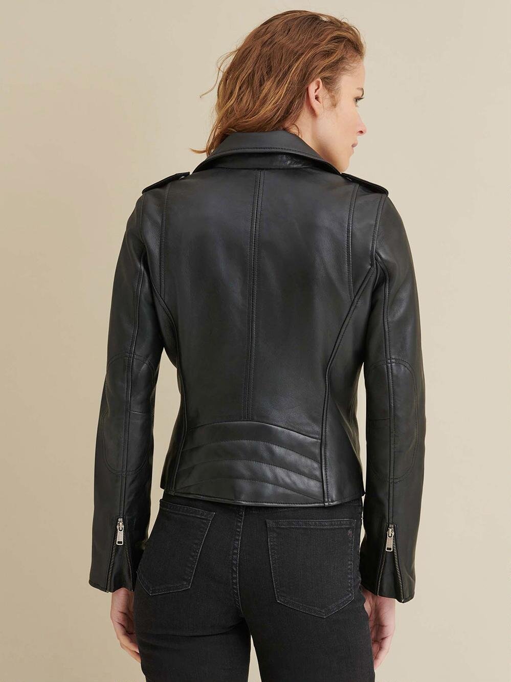 Madeline Asymmetrical Leather Jacket Black