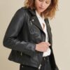 Madeline Asymmetrical Leather Jacket Black