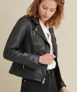 Madeline Asymmetrical Leather Jacket Black