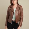 Madeline Asymmetrical Leather Jacket Brown