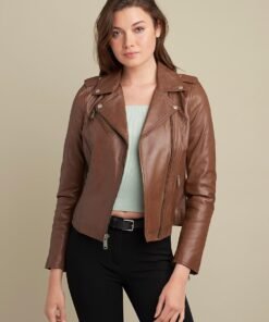 Madeline Asymmetrical Leather Jacket Brown