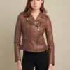 Madeline Asymmetrical Leather Jacket brown