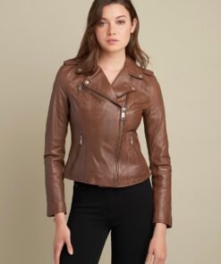 Madeline Asymmetrical Leather Jacket brown