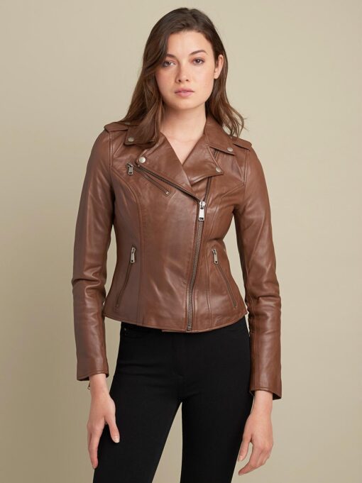 Madeline Asymmetrical Leather Jacket brown