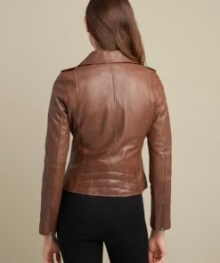 Madeline Asymmetrical Leather Jacket Brown