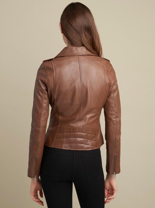 Madeline Asymmetrical Leather Jacket Brown