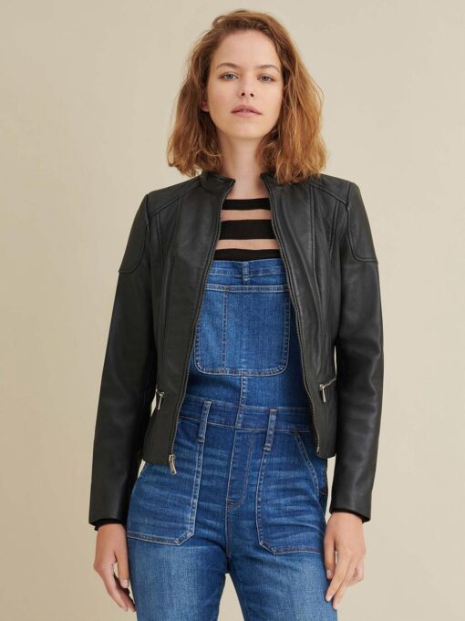 Black Caitlin Scuba Leather Jacket Women