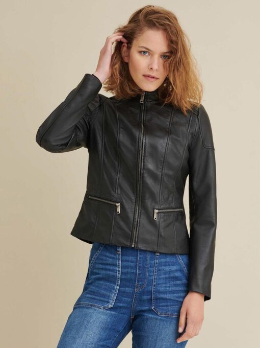 Black Caitlin Scuba Leather Jacket Women