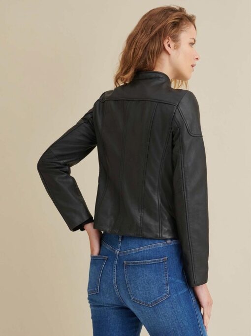 Black Caitlin Scuba Leather Jacket Women