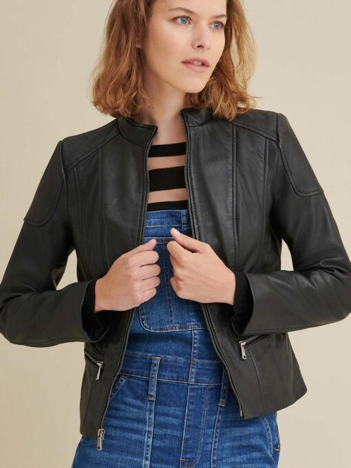 Black Caitlin Scuba Leather Jacket Women