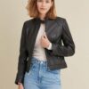 Leather Jacket with Quilted Shoulder - Product View