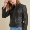 Leather Jacket with Quilted Shoulder - Product View