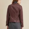 Red monica asymmetrical leather jacket - Side View