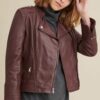Red monica asymmetrical leather jacket - Product View