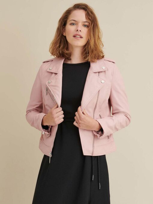 Asym Cycle Worose Pink Leather Jacket Women