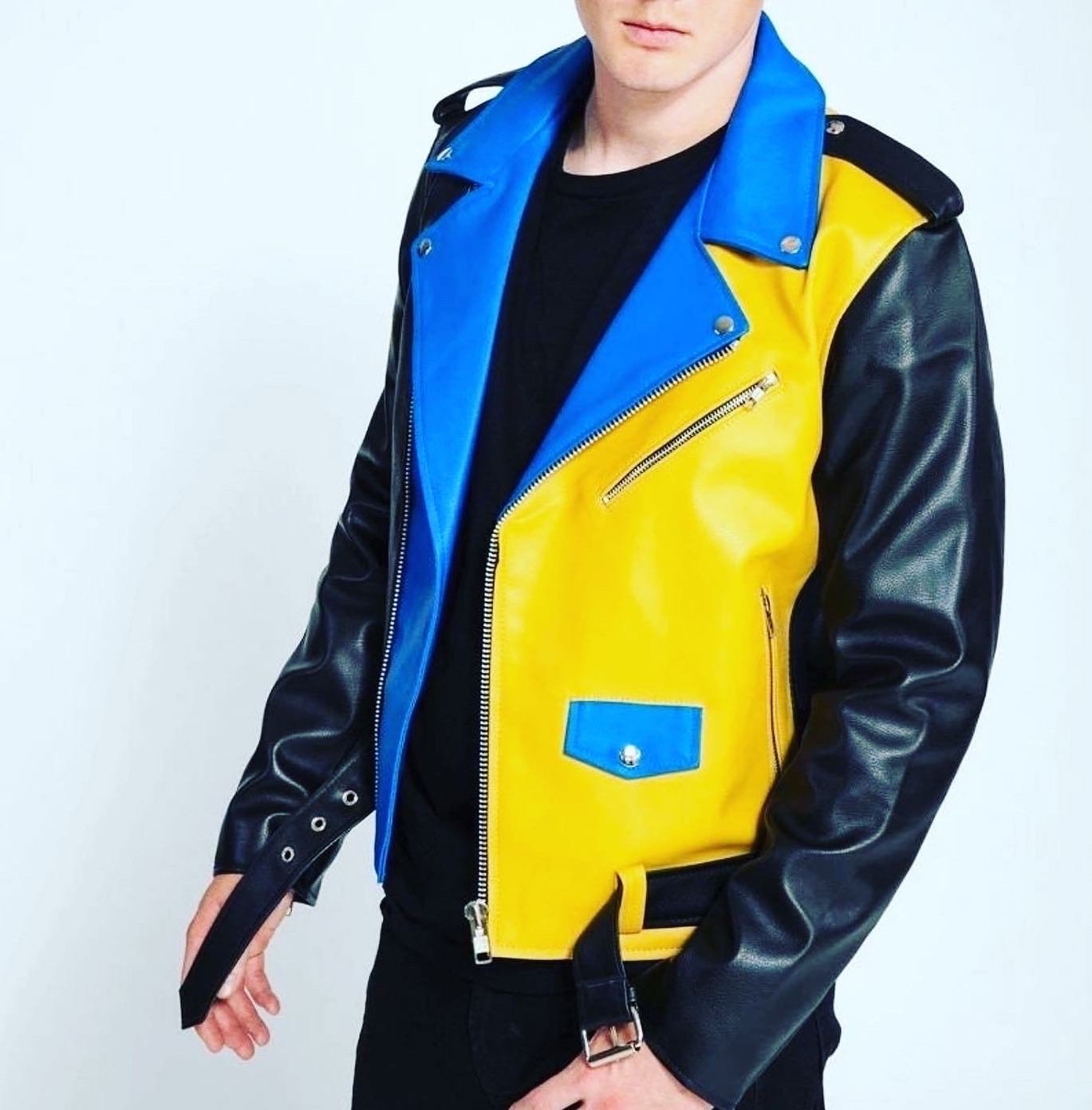 Multicolor leather jacket mens - Front View