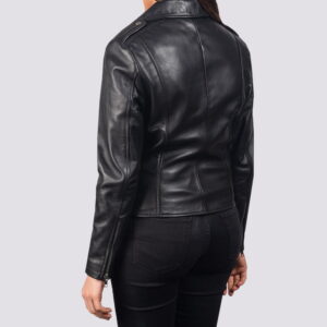 Black Flashback Leather Biker Jacket - Side View