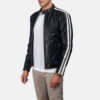 Black Hank Black Leather Biker Jacket - Product View