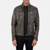 Brown Ionic Leather Jacket - Product View