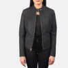 Black Kelsee Leather Biker Jacket - Product View