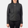 Black Kelsee Leather Biker Jacket - Product View