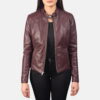 Maroon Kelsee Leather Biker Jacket - Product View
