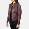 Maroon Kelsee Leather Biker Jacket - Product View