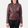 Maroon Kelsee Leather Biker Jacket - Product View