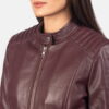Maroon Kelsee Leather Biker Jacket - Product View