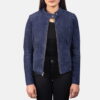 Navy Kelsee Leather Biker Jacket - Product View