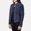 Navy Kelsee Leather Biker Jacket - Product View