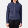 Navy Kelsee Leather Biker Jacket - Product View